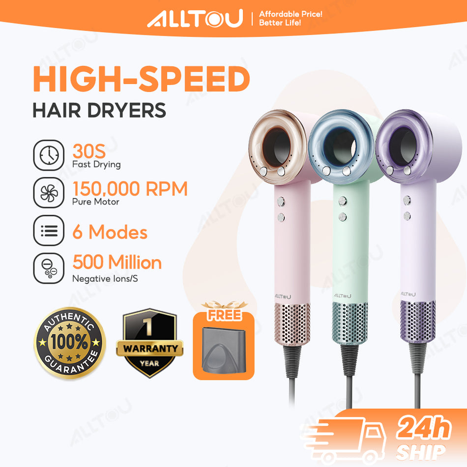 ALLTOU High Speed Hair Dryer 500 Million Neagtive Ions Pengering Rambut 150K RPM Motor Fast drying Pengering Rambut