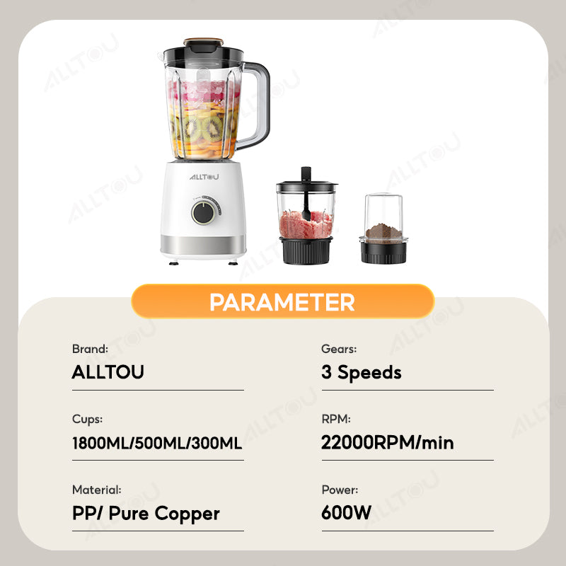 ALLTOU Blender 3 In 1 Fruit Juicer/Meat Grinder/Chopper  (2.6L/600W)